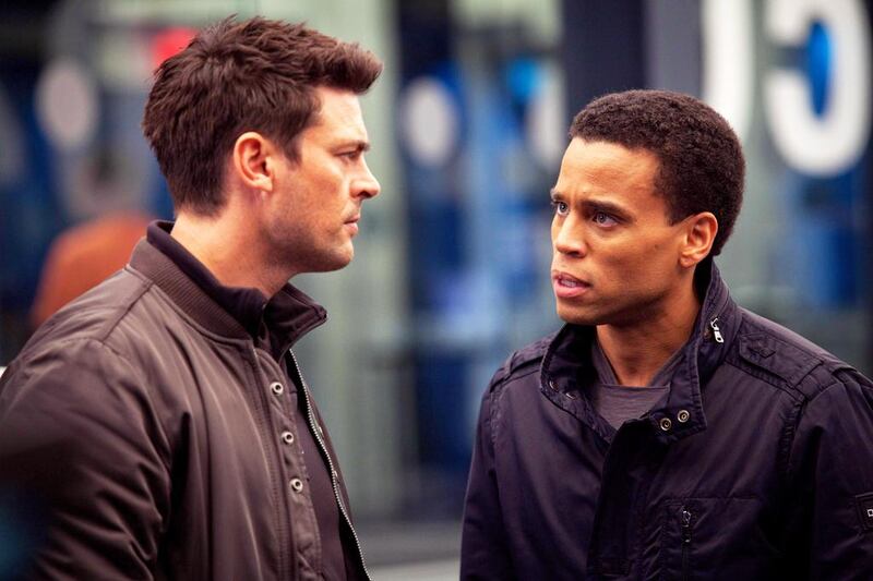John Kennex (Karl Urban), left, and his android foil Dorian (Michael Ealy) in Almost Human. Liane Hentscher / AP / FOX