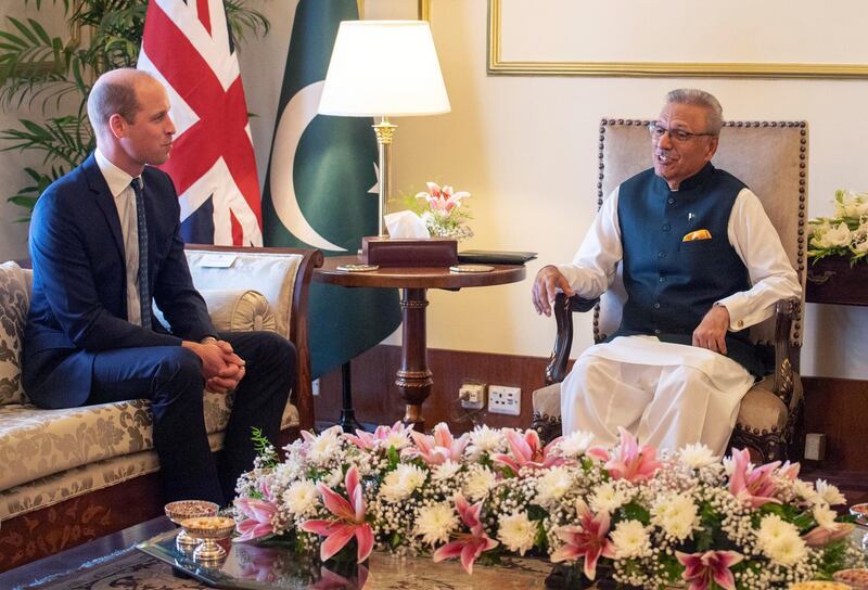 The Duke and Duchess of Cambridge also met with the President of Pakistan Arif Alvi at the Presidential Palace in Islamabad, Pakistan. EPA