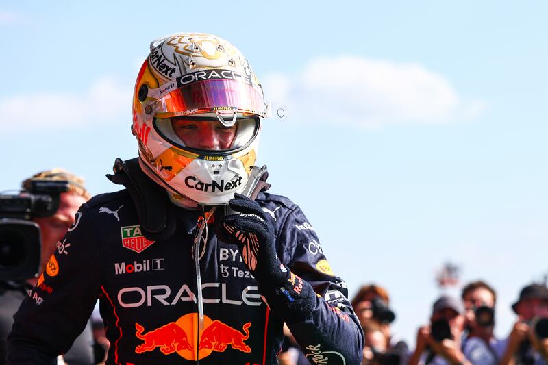 Race winner Max Verstappen of Red Bull Racing celebrates in parc ferme after winning the Belgium GP. Getty Images