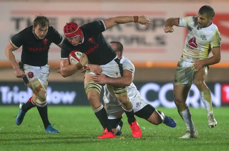 Wales' James Botham came close to scoring a try on debut. AP