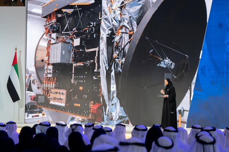 ABU DHABI, UNITED ARAB EMIRATES - November 27, 2018: HE Sarah Yousif Al Amiri, UAE Minister of State for Advanced Sciences (on stage C), delivers a speech during the UAE Government Annual Meeting at the St Regis Saadiyat.

( Mohamed Al Hammadi / Ministry of Presidential Affairs )
---