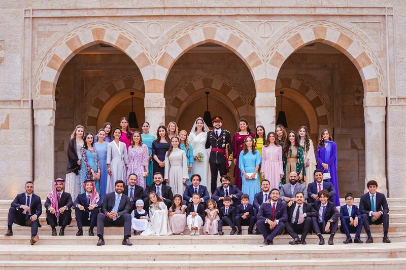 The newlyweds pose for a family picture in Amman. Reuters