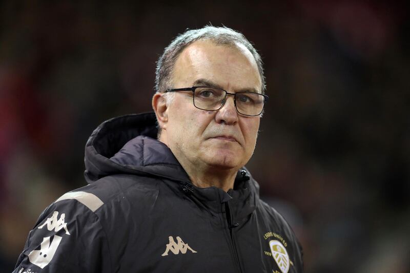 Leeds manager Marcelo Bielsa looks concerned during the 2-0 defeat at Nottingham Forest on February 8. Getty
