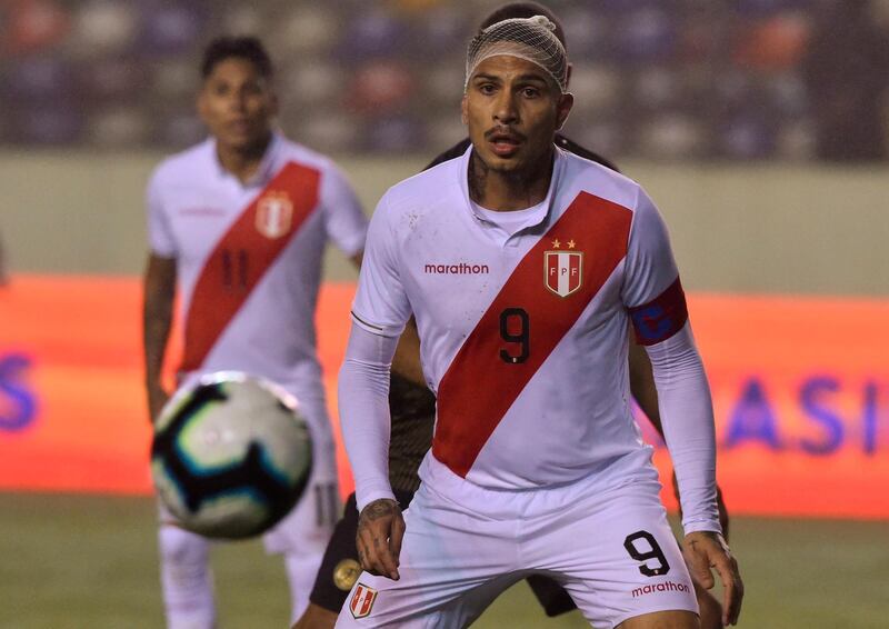 Peru's Paolo Guerrero eyes the ball during a friendly football match against Costa Rica at the Monumental stadium in Lima on June 5, 2019, ahead of Brazil 2019 Copa America. AFP