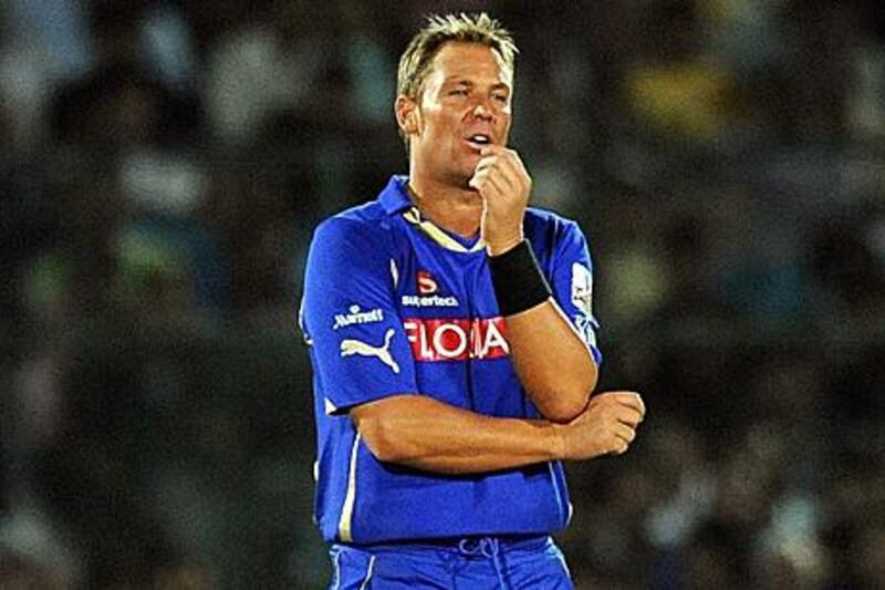 Shane Warne grimaces during the match against Royal Challengers Bangalore where he later blamed pitch conditions on the Rajasthan Cricket Association's secretary.