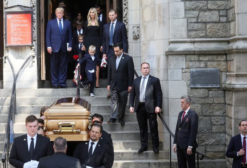 Mr Trump and his family attend the funeral of his first wife, Ivana, in New York City. Reuters 