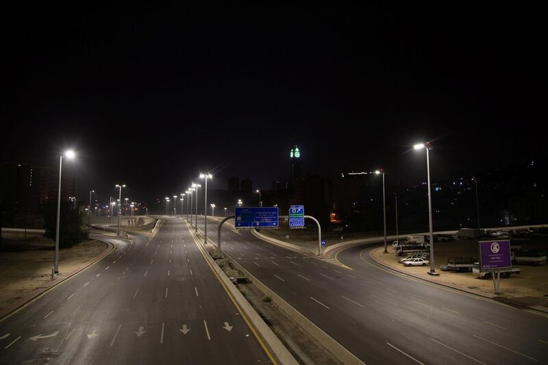 A view of a deserted street during a curfew imposed to prevent the spread of the coronavirus disease in the holy city of Makkah. Reuters