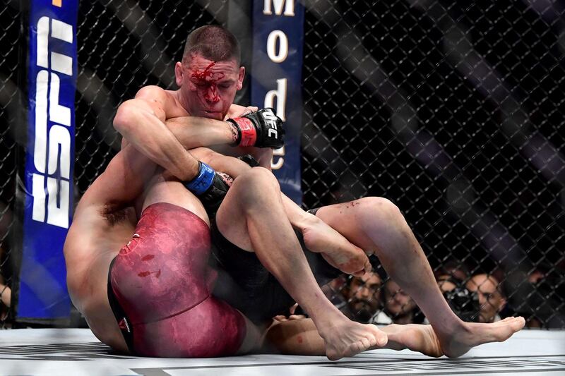 Nate Diaz and Jorge Masvidal grapple during UFC 244 at Madison Square Garden. AFP