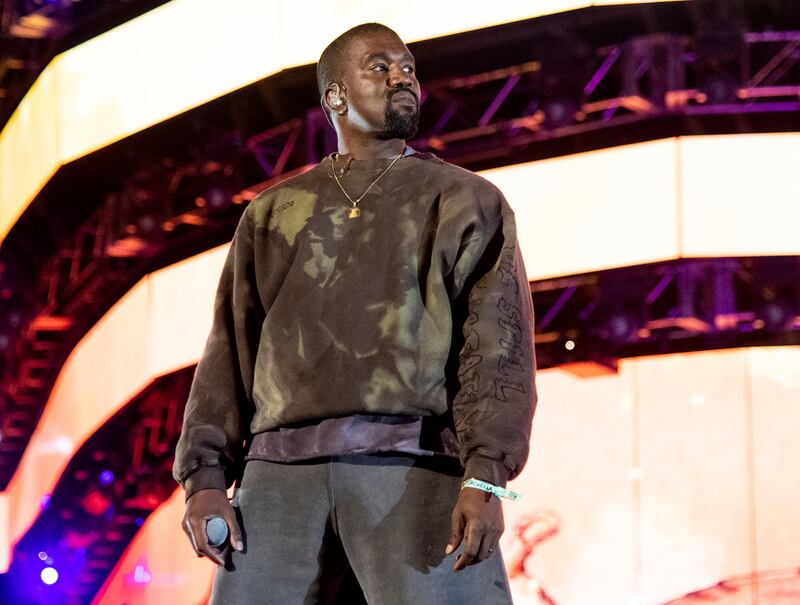 West on stage at the Coachella festival in California in 2019. AP