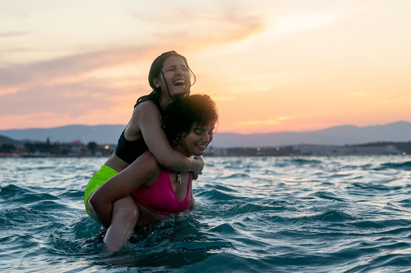 A scene from 'The Swimmers', starring Lebanese actresses and real-life sisters Nathalie, left, and Manal Issa as Yusra and Sarah Mardini. Photo: Netflix