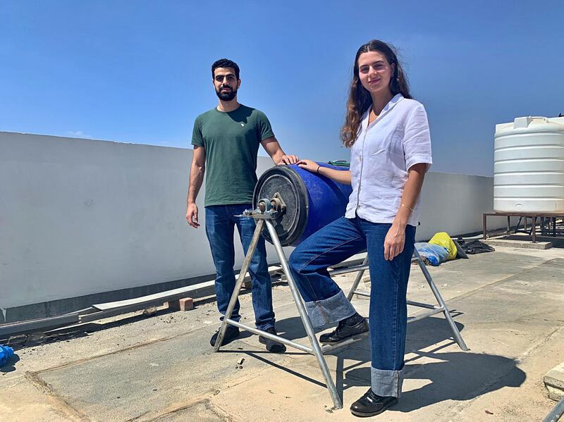 Founder Lianne Manna (right) and colleague Fuad Habash with Ecope's composting prototype. Courtesy Ecope