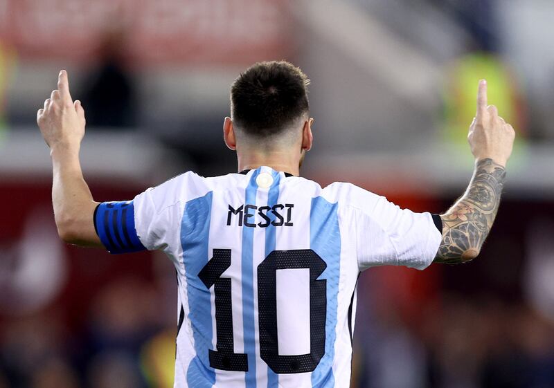 Lionel Messi celebrates after scoring. AFP