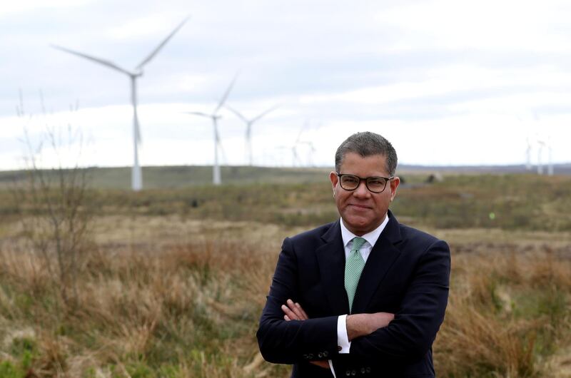 FILE PHOTO: COP26 President Alok Sharma attends an event at Whitelee Windfarm, just outside Glasgow, Scotland, Britain, May 14, 2021. REUTERS/Russell Cheyne/Pool/File Photo
