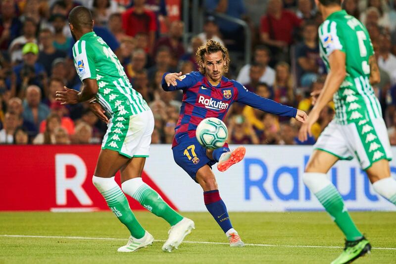 Barcelona forward Antoine Griezmann was twice on target in a 5-2 rout, his first goals for his new club at Camp Nou. EPA