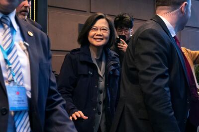 Taiwan's President Tsai Ing-wen leaves a hotel in New York on, March 29. AP