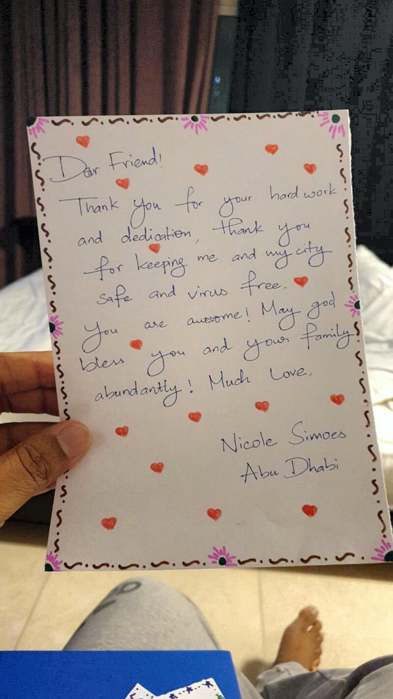 A letter of appreciation written by an Abu Dhabi resident. Courtesy Letters of Love