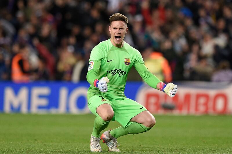 BARCELONA PLAYER RATINGS: Marc-Andre Ter Stegen – 7. Saved from Benzema in front of the huge 95,745 crowd, the biggest in the world this season. Got down to save again from Benzema on 79. Prevented Madrid getting the win they needed. AFP