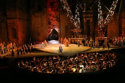 A performance of Othello as part of the Choregies d'Orange festival at Theatre Antique d'Orange, France. AFP