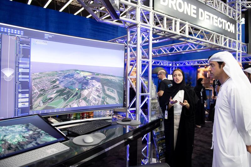 ABU DHABI, UNITED ARAB EMIRATES - February 17, 2019: HH Sheikh Hazza bin Zayed Al Nahyan, Vice Chairman of the Abu Dhabi Executive Council (L), inspects  tours the 2019 International Defence Exhibition and Conference (IDEX), at Abu Dhabi National Exhibition Centre (ADNEC).

( Saeed Al Neyadi / Ministry of Presidential Affairs )
---