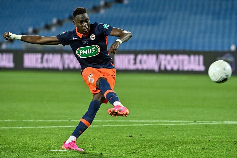 Montpellier's French defender Junior Sambia misses his penalty. AFP