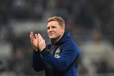 NEWCASTLE UPON TYNE, ENGLAND - MAY 16: Newcastle   manager Eddie Howe applauds the fans after the Premier League match between Newcastle United and Arsenal at St. James Park on May 16, 2022 in Newcastle upon Tyne, England. (Photo by Stu Forster / Getty Images)