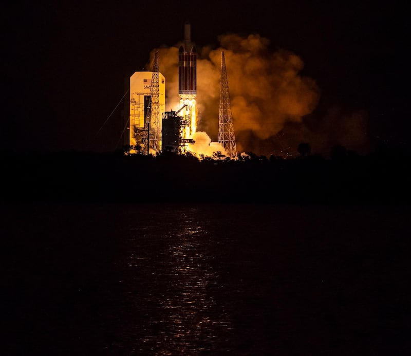 A photo made available by the NASA shows the United Launch Alliance Delta IV Heavy rocket launches NASA's Parker Solar Probe to touch the Sun. EPA/NASA