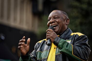 President Cyril Ramaphosa speaks at a victory rally for his African National Congress (ANC) party in downtown Johannesburg, South Africa Sunday, May 12, 2019. South Africa's president on Sunday vowed to purge his party of "bad and deviant tendencies" as he prepares to appoint a new Cabinet following a victory in national elections. AP Photo