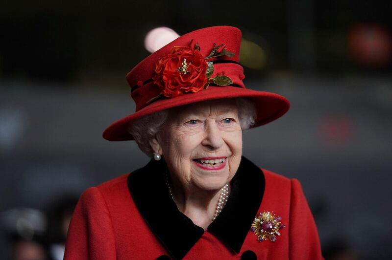 BESTPIX PORTSMOUTH, ENGLAND - MAY 22: Queen Elizabeth II during a visit to HMS Queen Elizabeth at HM Naval Base ahead of the ship's maiden deployment on May 22, 2021 in Portsmouth, England. The visit comes as HMS Queen Elizabeth prepares to lead the UK Carrier Strike Group on a 28-week operational deployment travelling over 26,000 nautical miles from the Mediterranean to the Philippine Sea. (Photo by Steve Parsons - WPA Pool / Getty Images)