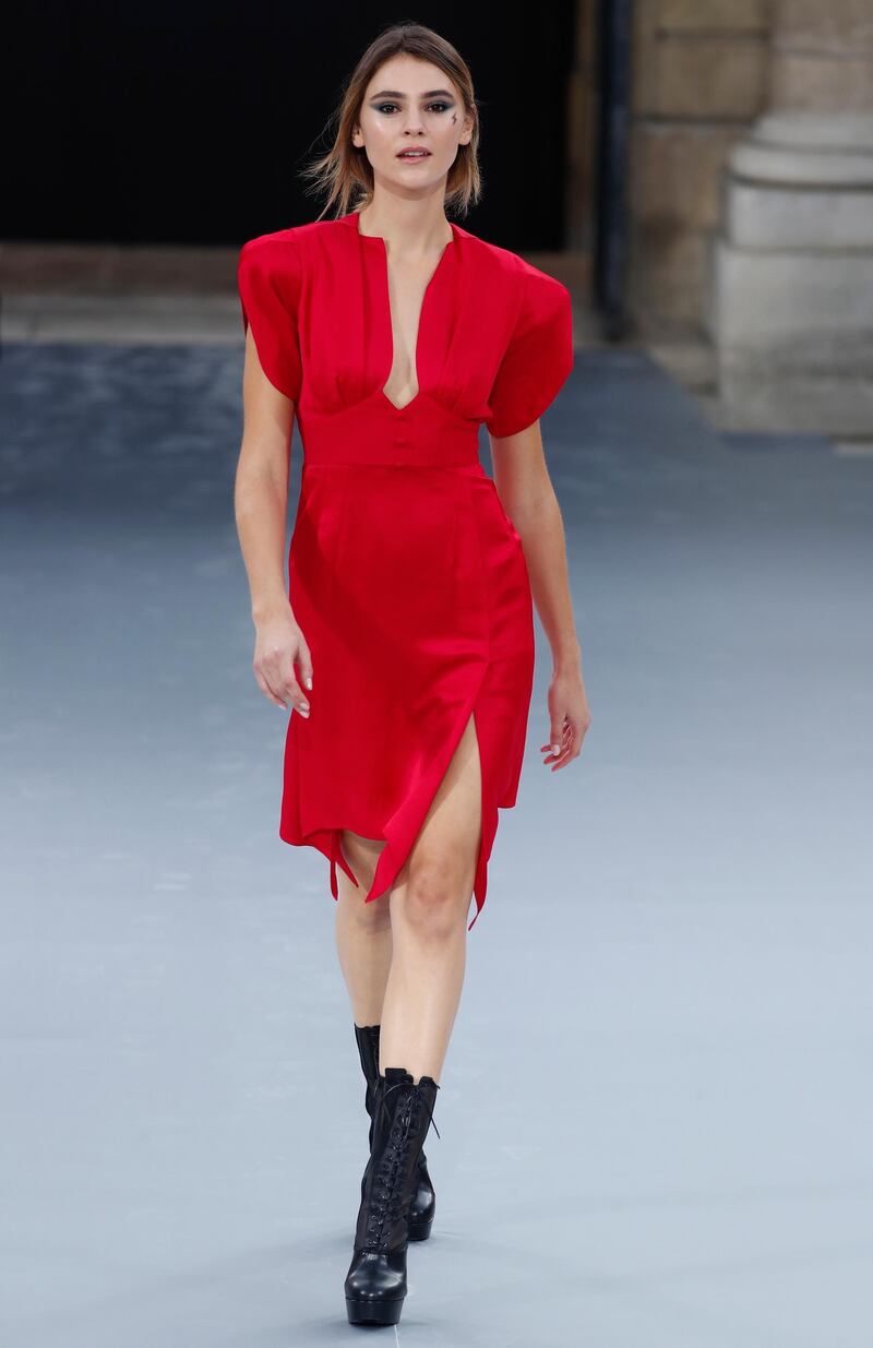 Stefanie Giesinger walks the runway during the L'Oreal Paris show as part of Paris Fashion Week on September 28, 2019. EPA