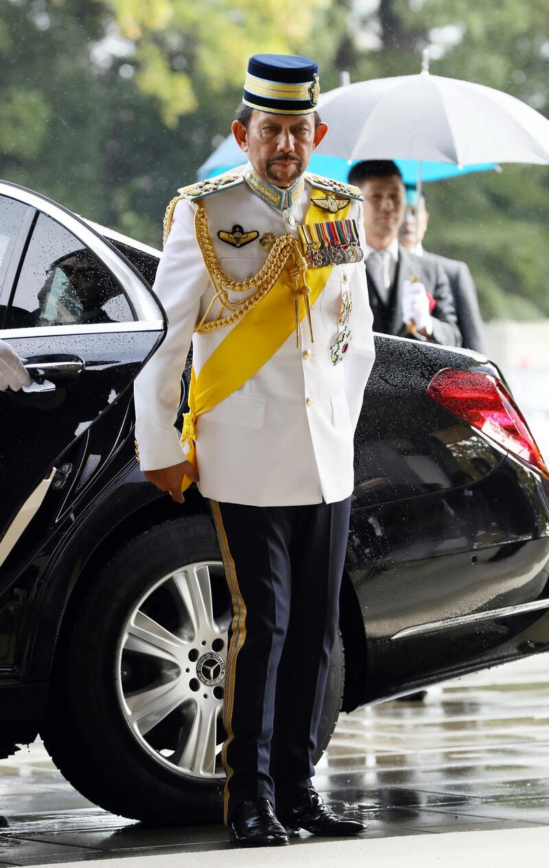 Brunei's Sultan Hassanal Bolkiah arrives at the Imperial Palace to attend the enthronement ceremony of Japan's Emperor Naruhito in Tokyo, Japan, 22 October 2019. Some 2,000 guests and dignitaries from over 180 countries are expected to attend the enthronement ceremony.  EPA