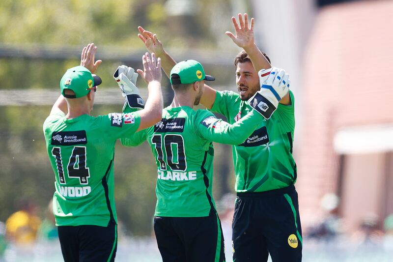 Marcus Stoinis of Melbourne Stars celebrates taking a wicket against Perth Scorchers. Getty 