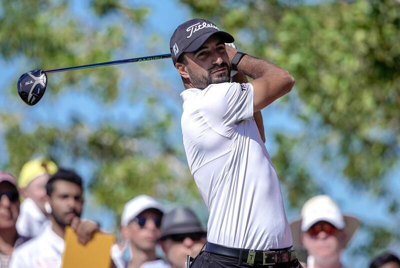 Abu Dhabi, United Arab Emirates, January 18, 2020.  2020 Abu Dhabi HSBC Championship.  Round 3.
Francesco Laporta tees off on the second tee.
Victor Besa / The National
Section:  SP
Reporter:  Paul Radley and John McAuley