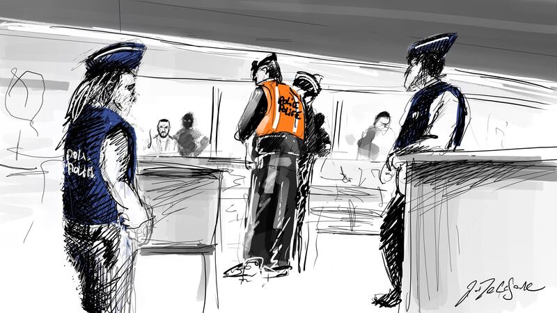 A court sketch from the trial of the alleged Brussels bombers. AFP