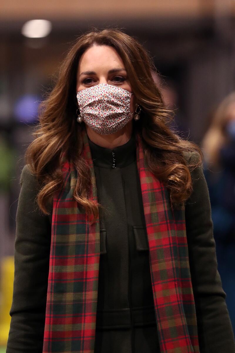 Catherine, Duchess of Cambridge, wore an Amaia Kids mask in a Liberty of London print. Reuters