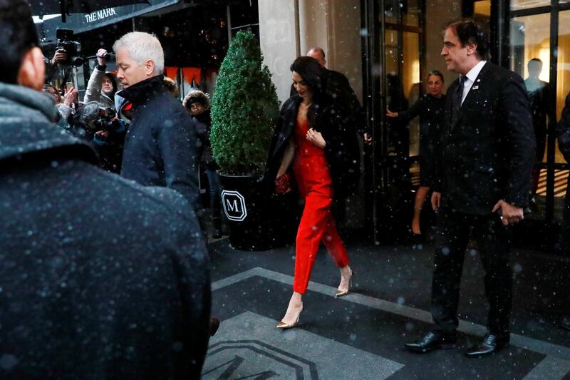 Amal Clooney exits the baby shower for Meghan, Duchess of Sussex, at the Mark Hotel in New York on February 20, 2019. Reuters