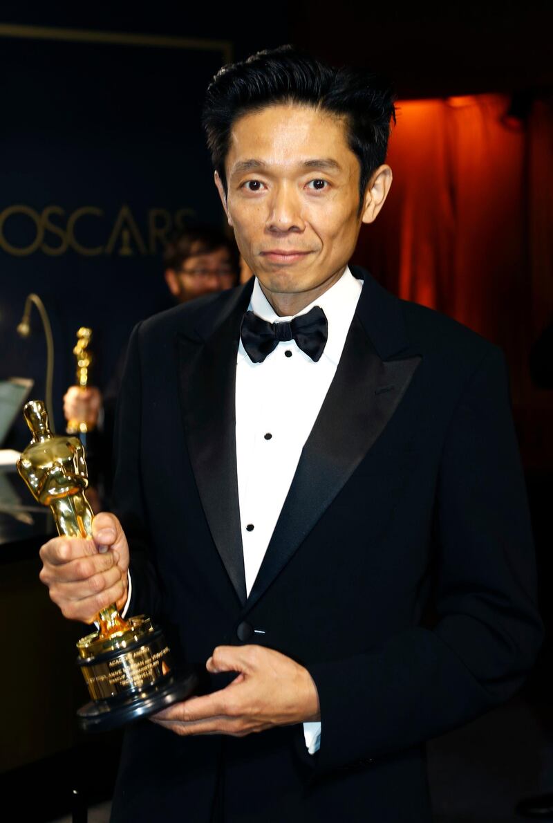 Kazu Hiro holds the Oscar for Best Makeup and Hairstyling for "Bombshell" at the Governors Ball after the Oscars on Sunday, February 9, 2020, at the Dolby Theatre in Los Angeles. Reuters
