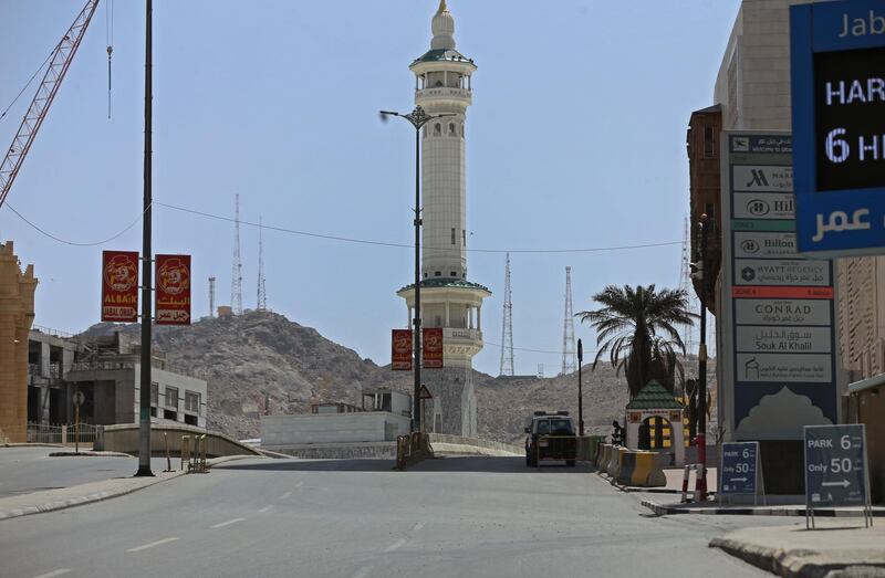 A view of a deserted street during a curfew imposed to prevent the spread of the coronavirus disease in the holy city of Makkah. AFP