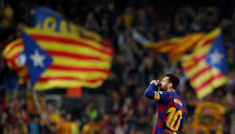 Barcelona's Lionel Messi celebrates scoring their third goal Reuters/Albert Gea