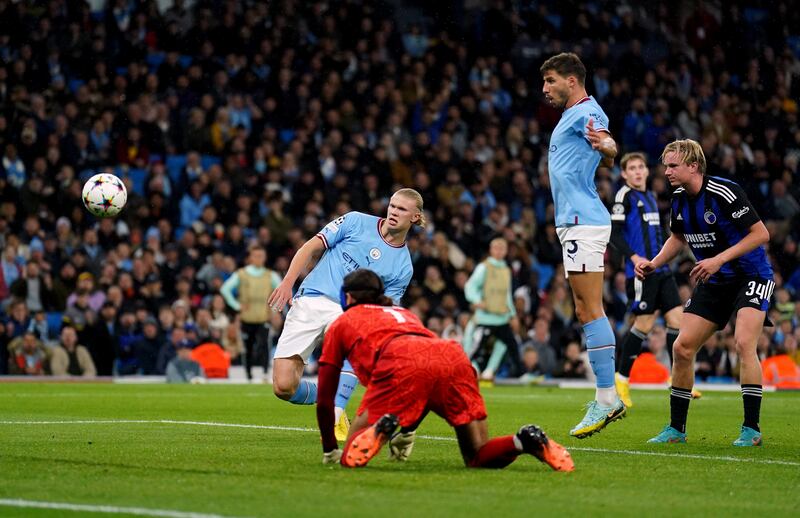 Haaland scores City's second goal. PA