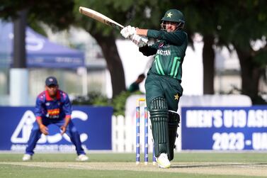Saad Baig of Pakistan bats during the game between Pakistan and Nepal in the Under-19s Asia Cup. ICC Academy, Dubai. Chris Whiteoak / The National