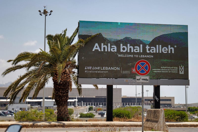 A tourism billboard in Lebanon's capital Beirut, but hotel owners have seen occupancy rates plummet since early October. AFP
