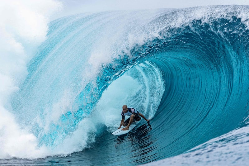 American Kelly Slater competes during the men's World Surf League Championship Tour, in French Polynesia. AFP