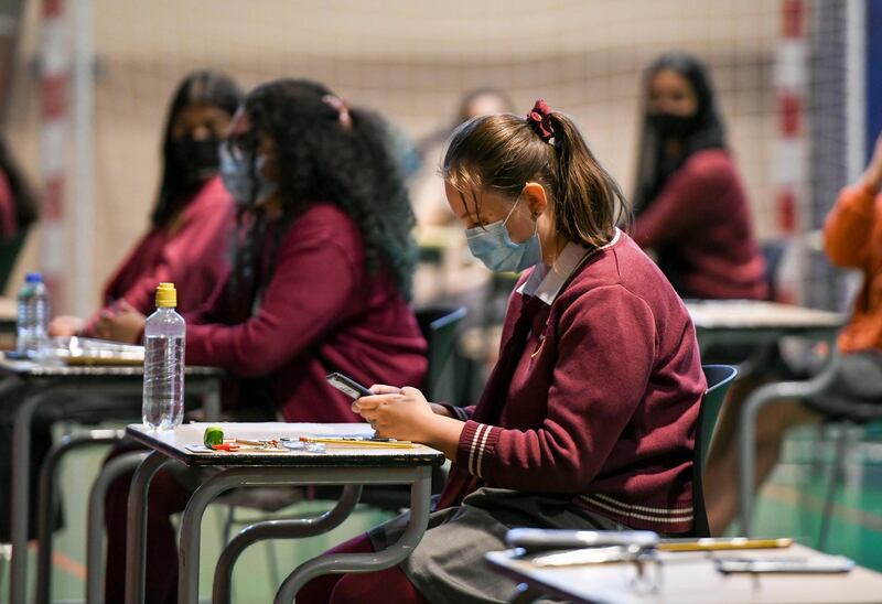 Abu Dhabi, United Arab Emirates - Pupils seated for the Mathematic, grade 11  exam hall at Gems Cambridge International School in Baniyas. Khushnum Bhandari for The National