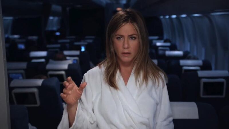 Emirates brand ambassador Jennifer Aniston looks in vain for the shower on a rival’s flight in the airline’s new online video advert.