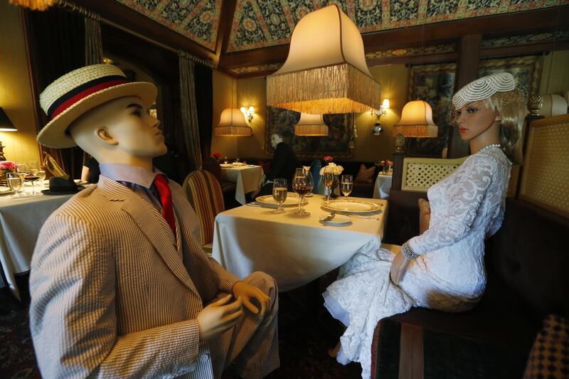 Mannequins provide social distancing at the Inn at Little Washington as they prepare to reopen their restaurant. AP Photo