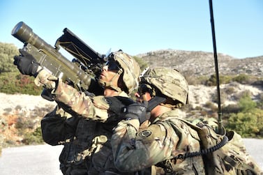 Sgt. Nicolas Kotchenreuther, a Stinger team leader from Frederick, Maryland, assigned to 4th Squadron, 2d Cavalry Regiment, rehearses firing Stinger Missiles with Spc. Cody Perez, a native from the Bronx, New York, also assigned to 4th Squadron, (Photo Credit: U.S. Army)