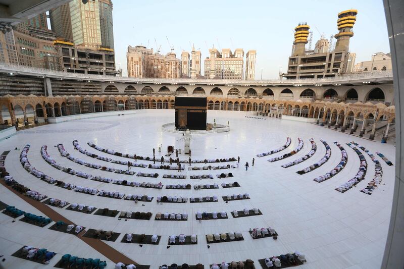 Worshippers gathering before the Kaaba at the Grand Mosque in Saudi Arabia's holy city of Makkah to attend Eid prayers. AFP