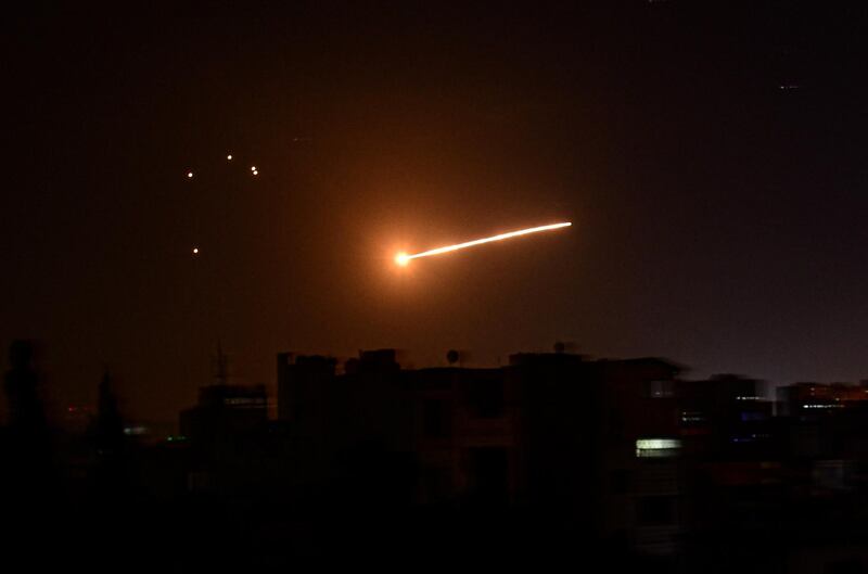 Light in the sky is seen in Damascus, Syria, in this handout released by SANA on February 24, 2020. SANA/Handout via REUTERS ATTENTION EDITORS - THIS IMAGE WAS PROVIDED BY A THIRD PARTY. REUTERS IS UNABLE TO INDEPENDENTLY VERIFY THIS IMAGE.