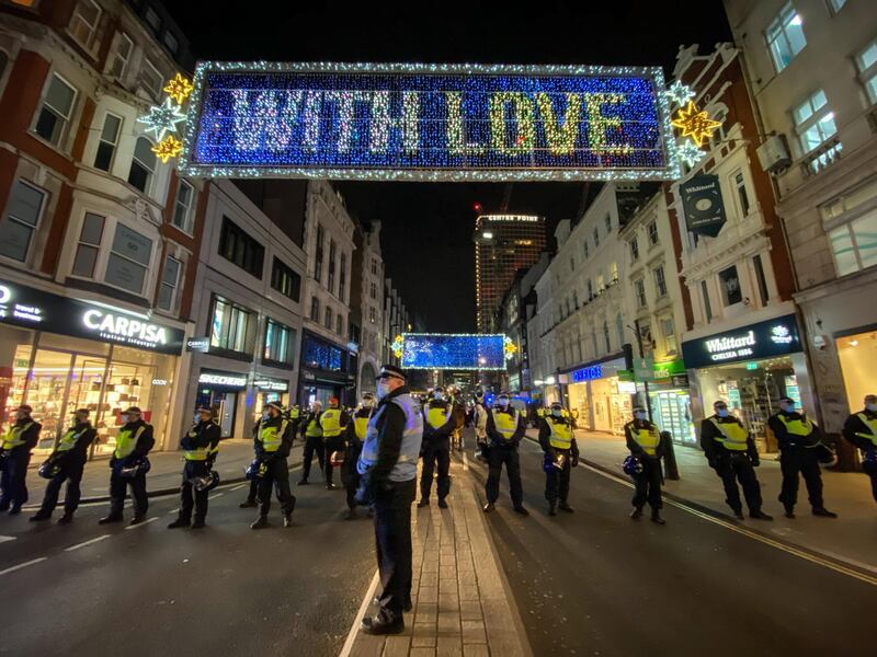 Police officers are seen on Oxford Street on November 5, 2020 in London, England. Getty Images