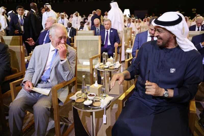 President Sheikh Mohamed and King Charles at the opening ceremony. PA